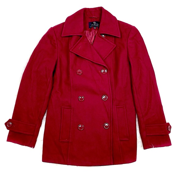 Gallery Collection GC Red Classic Wool Double Breasted Peacoat Vtg Button Front - Picture 3 of 16
